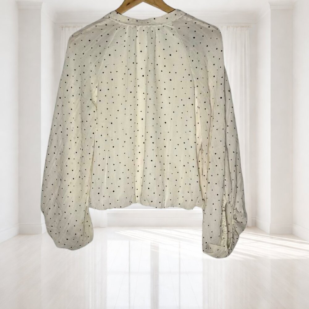 Blu Pepper Bubble Hem Blouse Balloon Sleeve Polka Dot Romantic Large - Picture 3 of 14